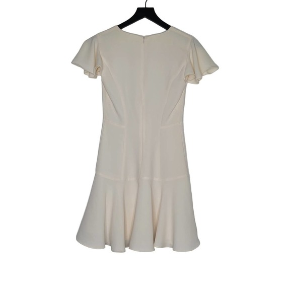 Amanda Uprichard Irvina Mini Dress XS Ivory Flutter‎ Sleeve V-Neck Flounce Hem - Picture 2 of 12